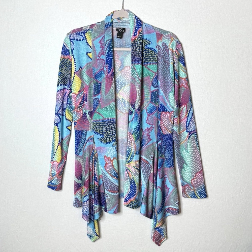 Clara‎ Sun Woo Cardigan Sz S Art Wear Topper Mosaic Lagenlook Colorful Artsy